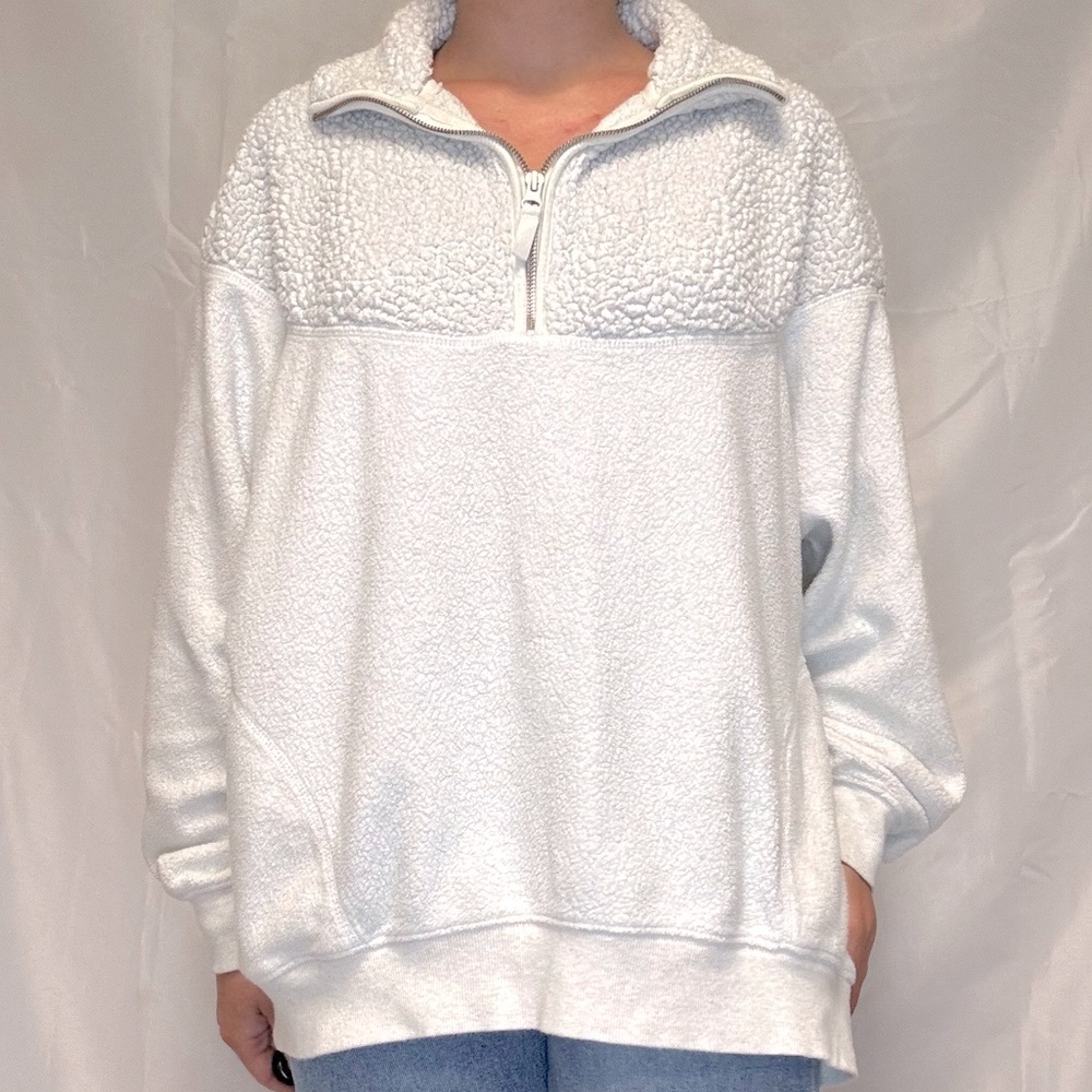 Aerie Cream Sherpa quarter zip